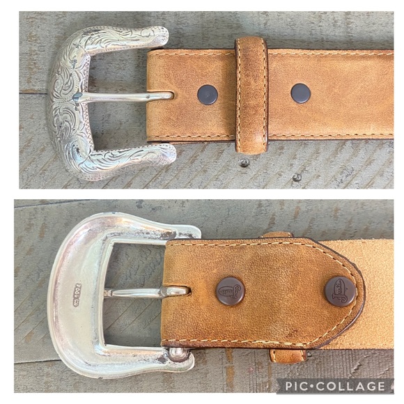Vtg JUSTIN ODESSA STAR BROWN TOOLED LEATHER BELT Silver Buckle 1994 C10765 Sz 42 - Picture 5 of 17